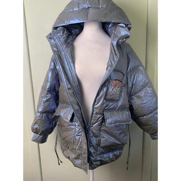 Women's Survival Metallic Down Jacket Puffer Starry Sky Gray Size S - Picture 2 of 16